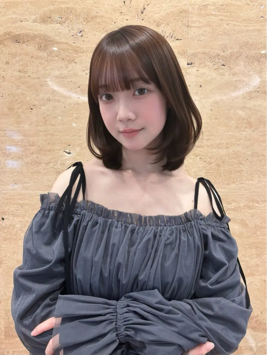 ミディアム カラー ボブレイヤー ボブ 顔周りカット レイヤーカット 小顔カット カット ヘアカラー トリートメント Ririka/暖色/ ガーリーボブ🎀のヘアスタイル