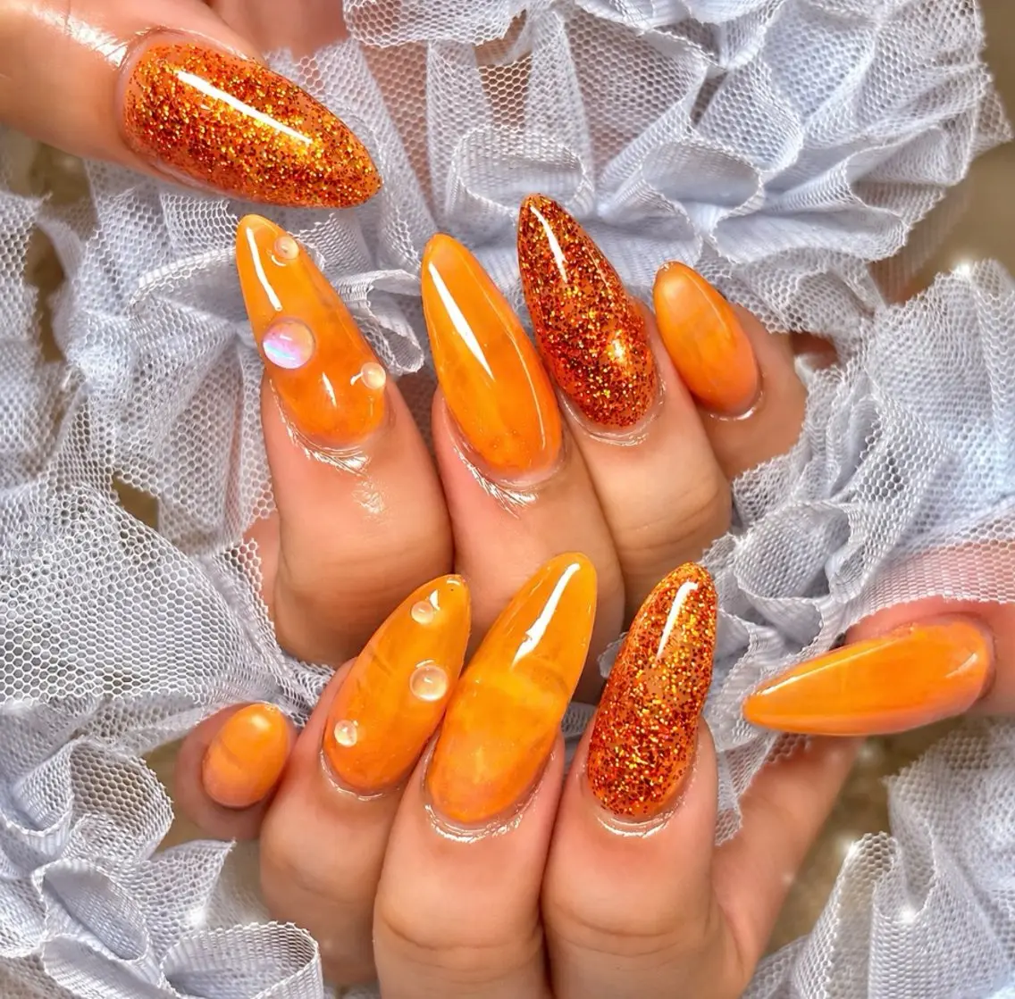 ネイル オレンジ スカルプネイル 夏ネイル miminon 自宅ネイルサロンのネイルデザイン