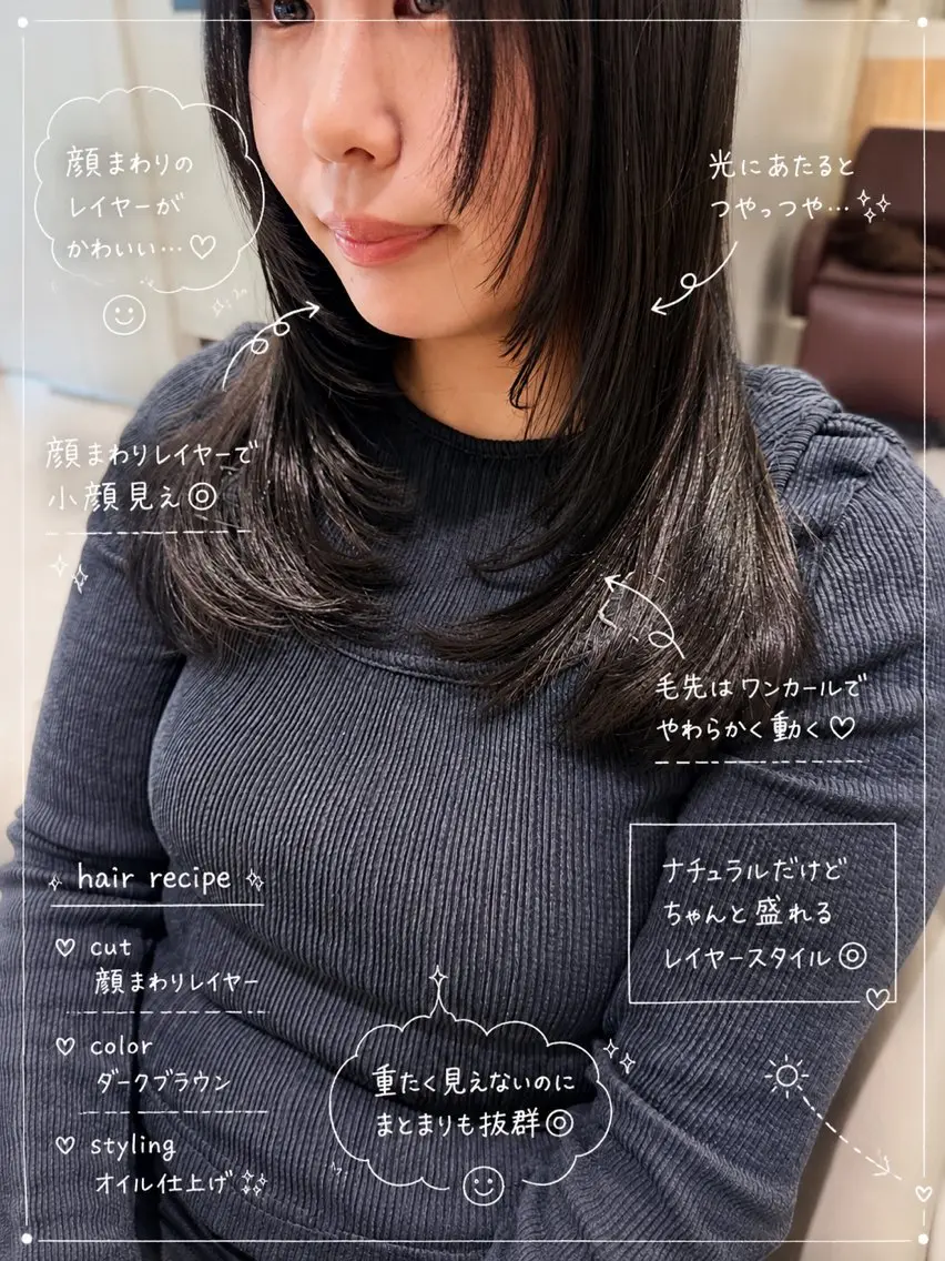 ミディアム 顔まわりレイヤー 顔周りカット レイヤーカット カット 白髪ぼかしデザイン ハイライト/宮本純登のヘアスタイル