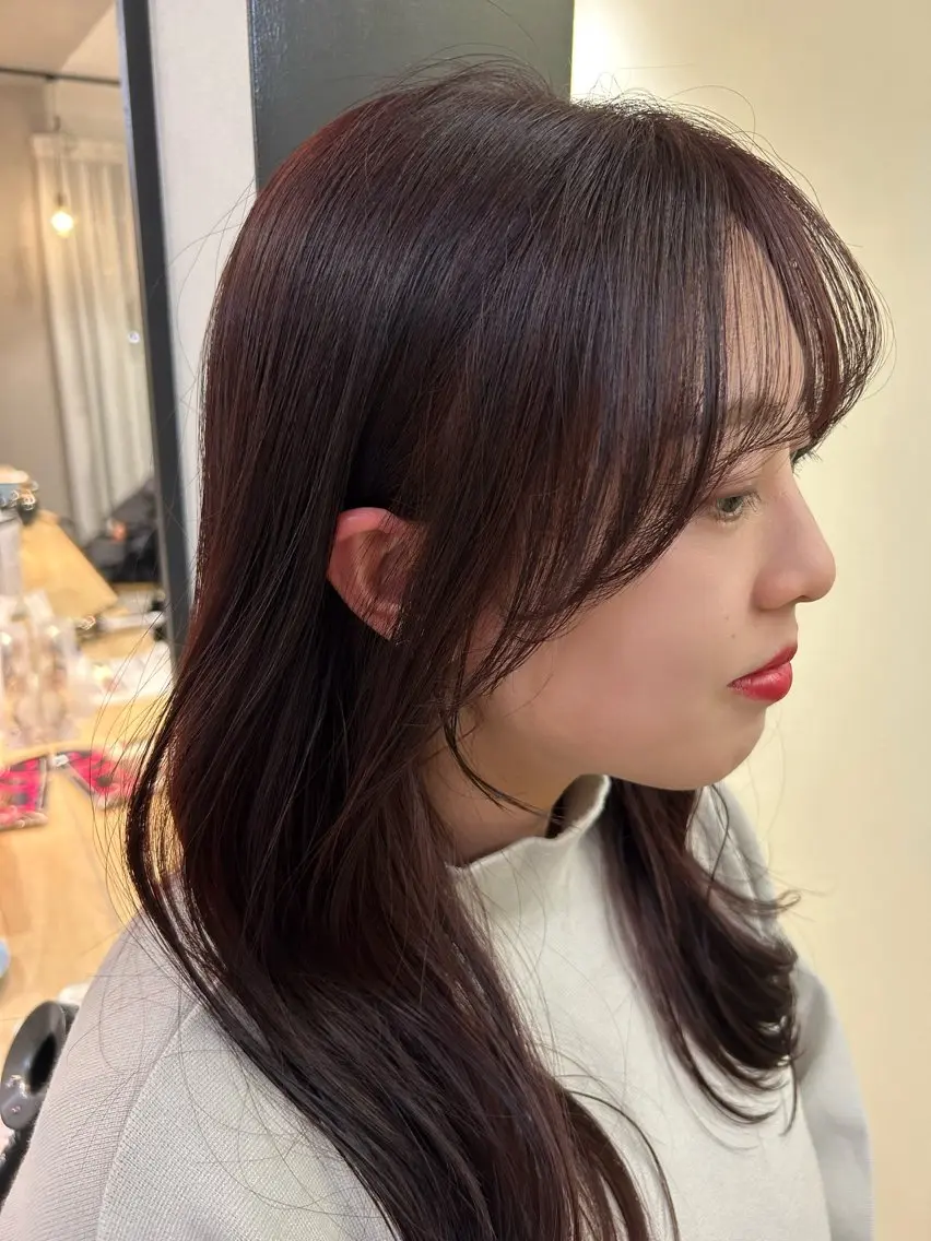 ロング カラー ブリーチ ブリーチなしカラー レッドカラー hubhair レイヤー/透明感のヘアスタイル