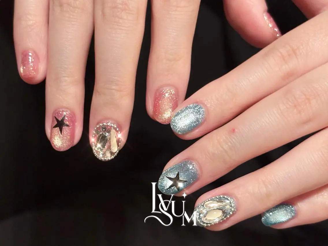 ネイル マグネットネイル ショートネイル ハンドネイル lvsum nailのネイルデザイン