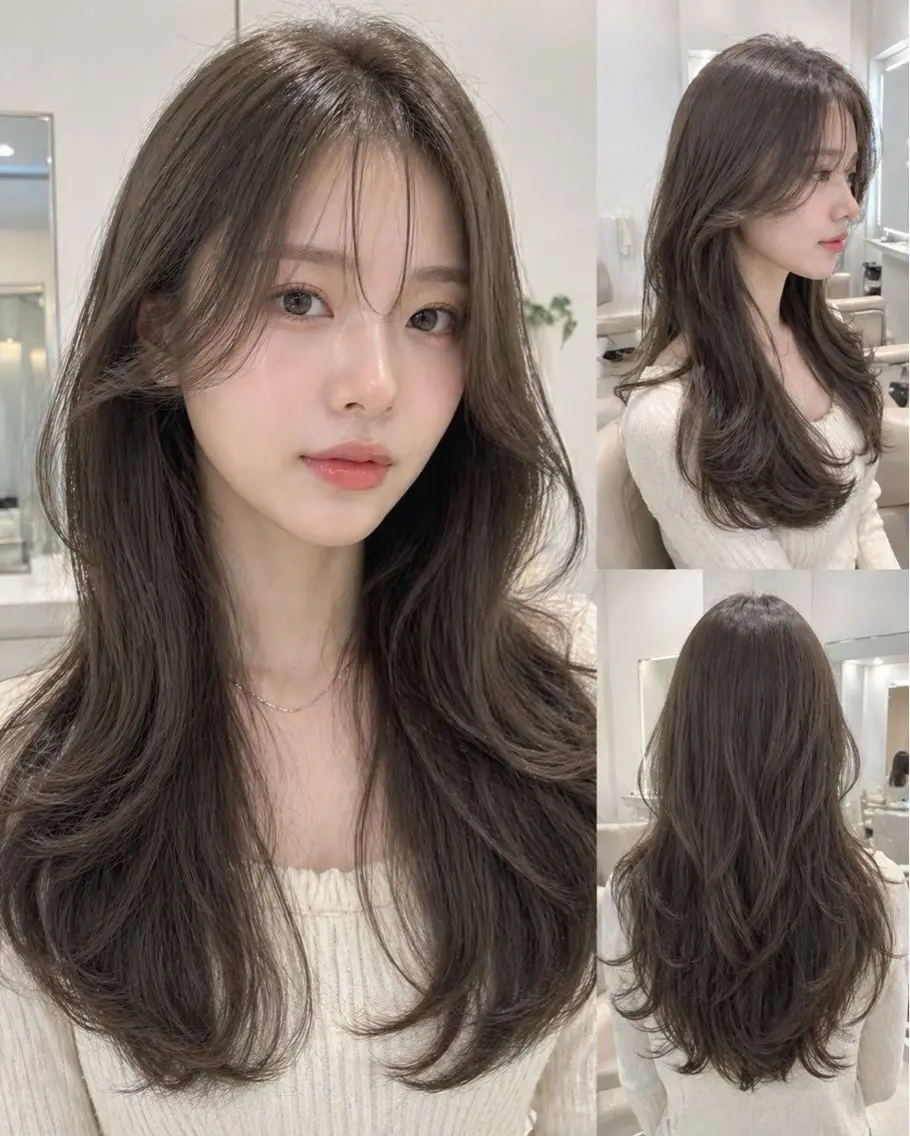 ミディアム カラー ヘアアレンジ ベージュカラー ブリーチ 透明感カラー ダブルカラー グレージュ カット ヘアカラー トリートメント Ameri/髪質改善 /韓国ヘア🇰🇷のヘアスタイル