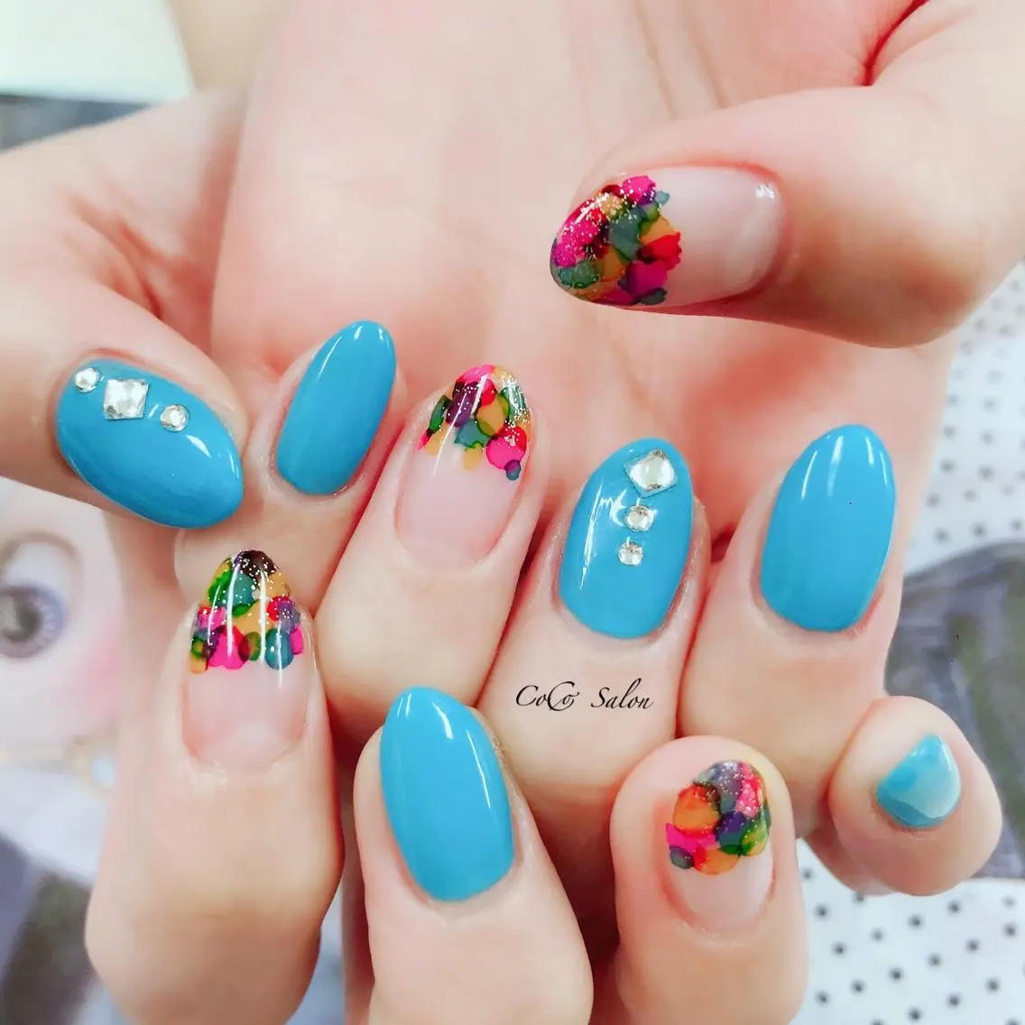 ネイル ブルー 春ネイル 夏ネイル CoCoSalon ネイル/まつ毛予約のネイルデザイン