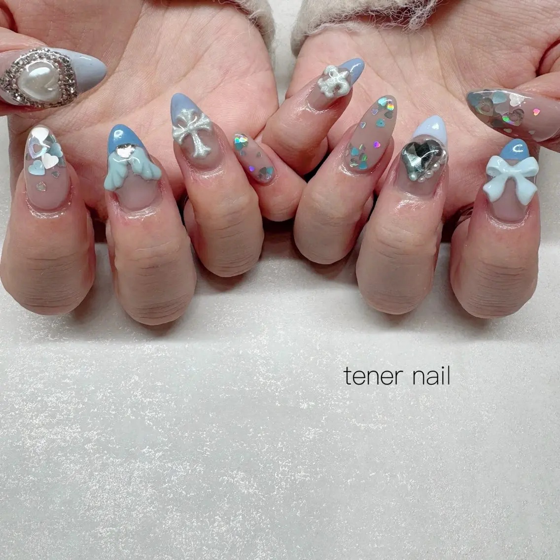 ネイル ブルー ハンドネイル テネルネイル tener nailのネイルデザイン