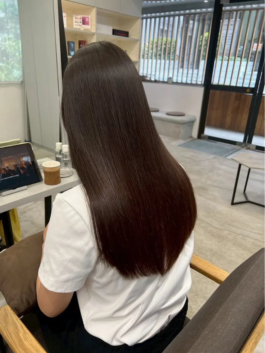 ロング パーマ 縮毛矯正 🍒モテ暖色カラー × うる艶✧ ゆなのヘアスタイル