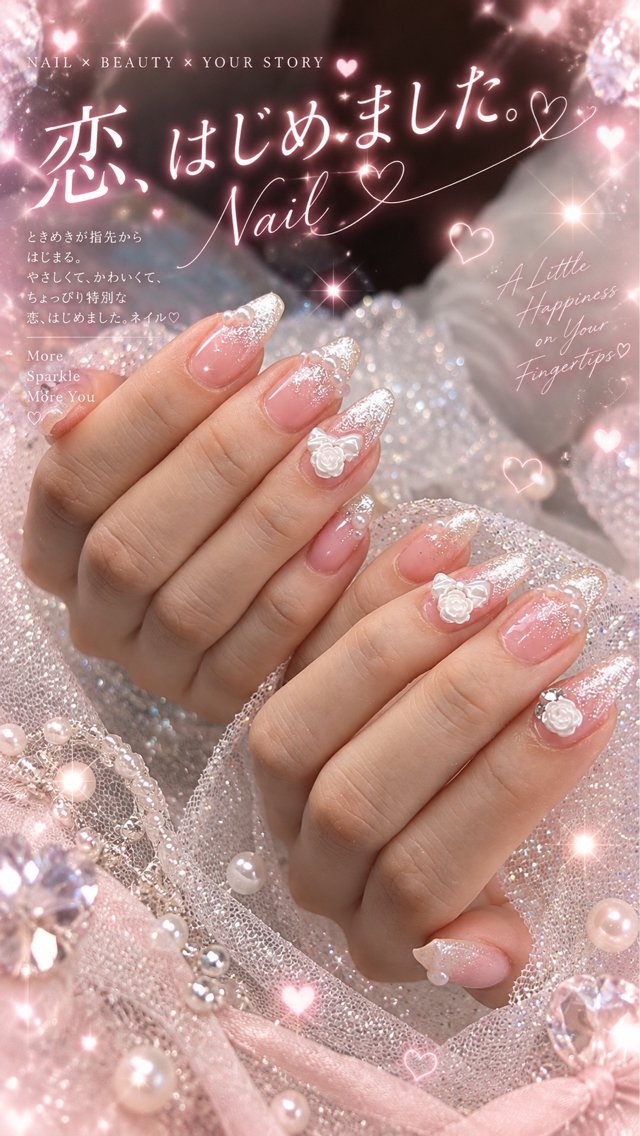 ネイル アートネイル 長さ出し ガーリー 韓国ネイル マグネットネイル mii/ naru nailのネイルデザイン