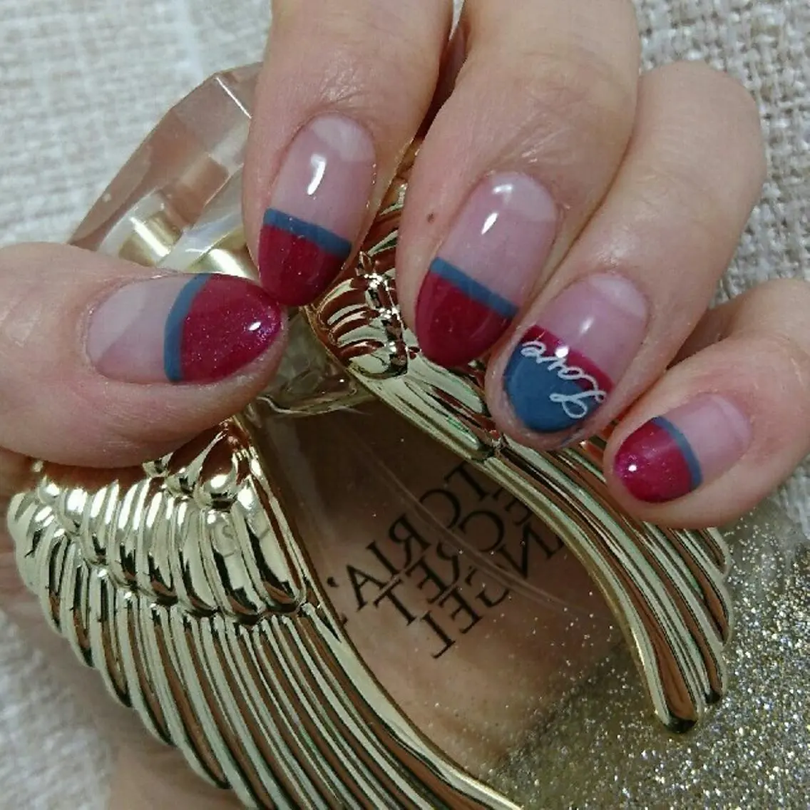 ネイル ブルー ボルドー フレンチネイル Lilith Nailのネイルデザイン