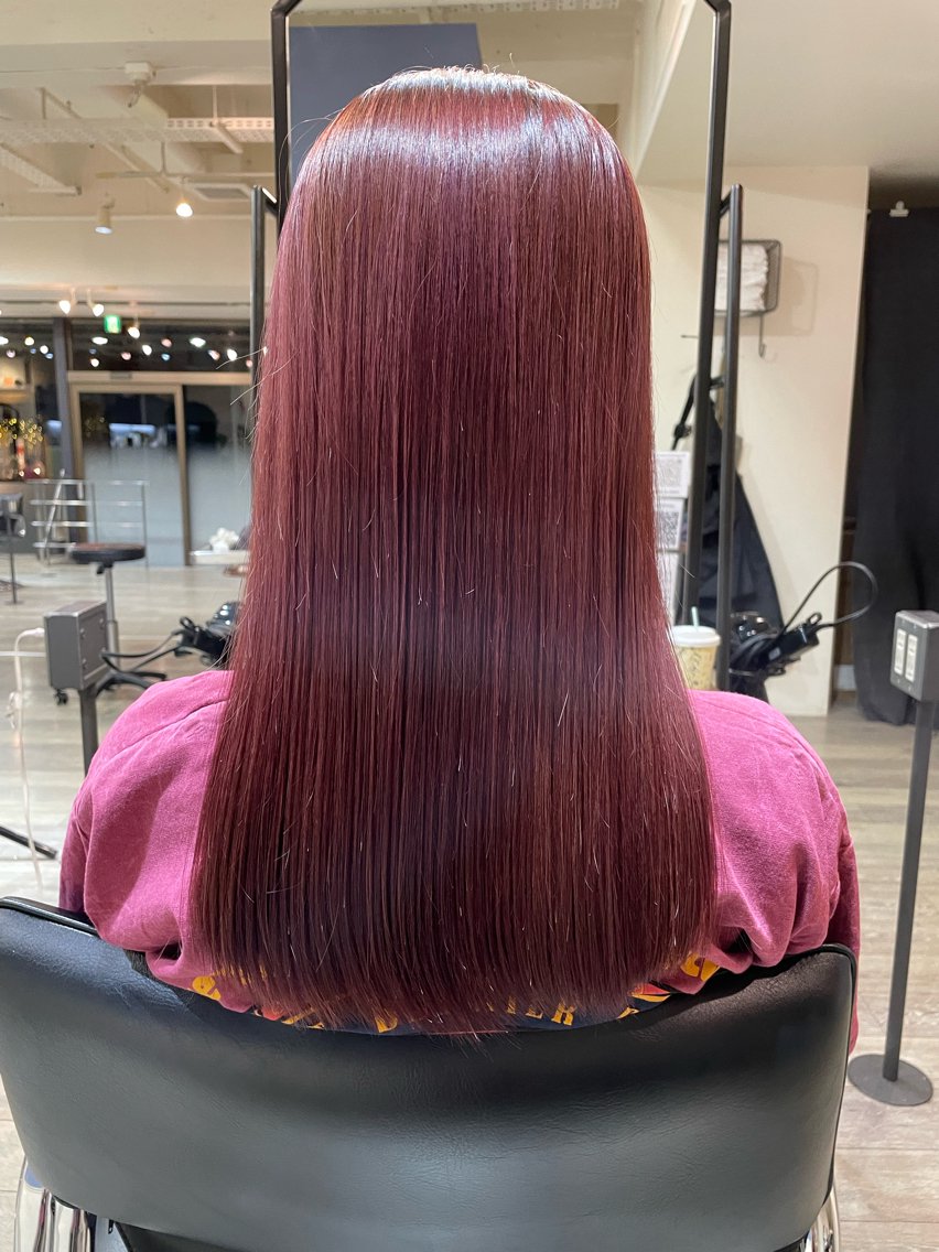 カラー ブリーチ ブラウンカラー ピンクカラー 赤荻 まりものヘアスタイル