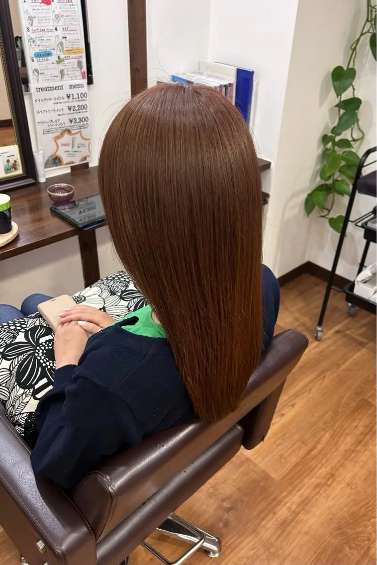 ロング カラー ブリーチ ブラウンカラー ブリーチなしカラー ピンクカラー ピンクブラウン 原田 歩実のヘアスタイル