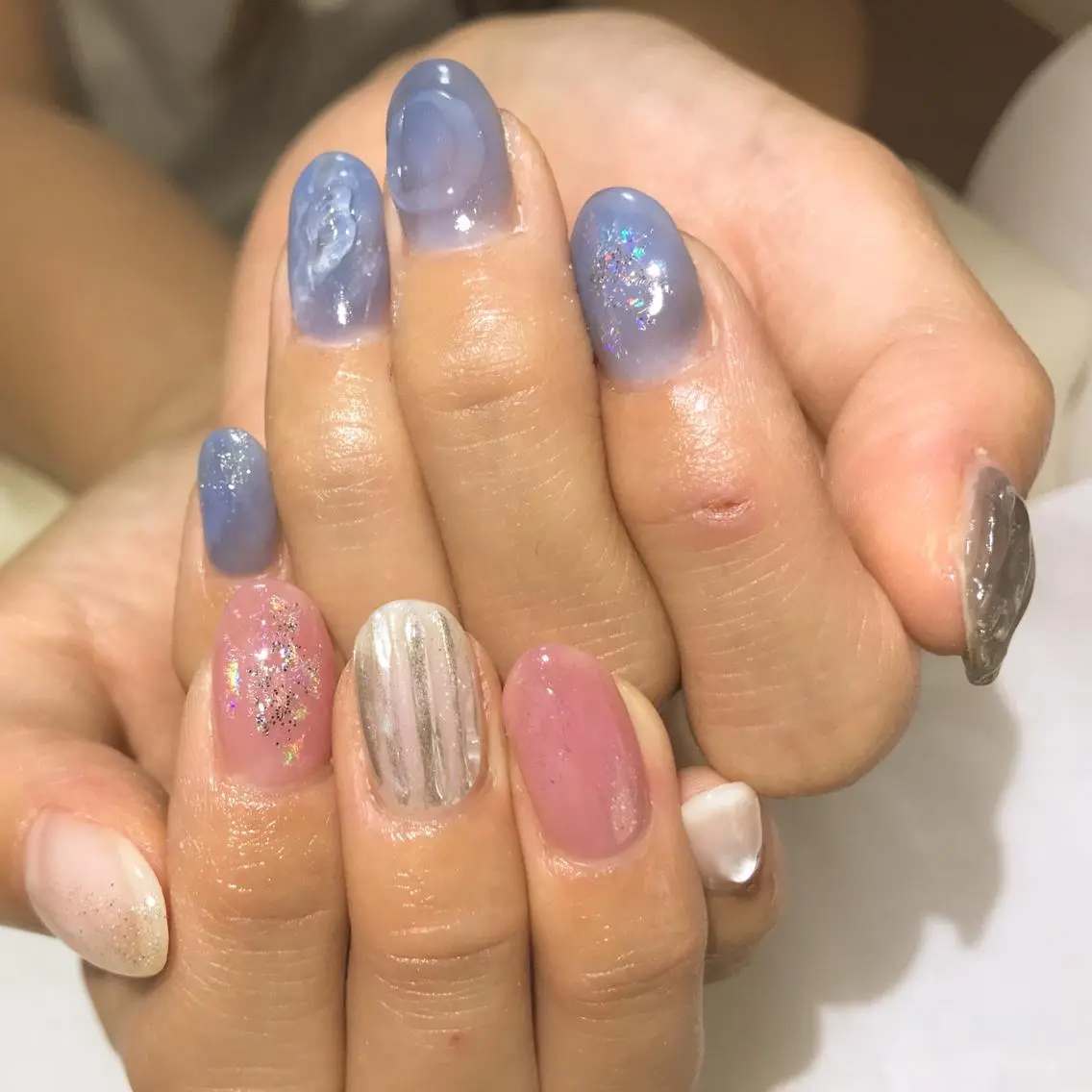 ネイル ブルー フットネイル ニュアンスネイル ピンク シンプルネイル nail fufla ♡yamane♡のネイルデザイン