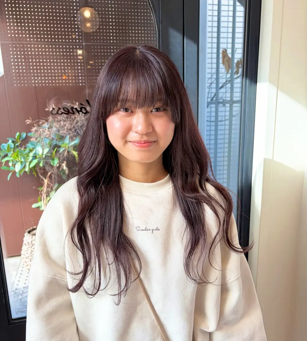 セミロング カラー パーマ ピンクカラー ヘアカラー トリートメント ヒナ/酸性ストレート ・艶カラー🌿のヘアスタイル