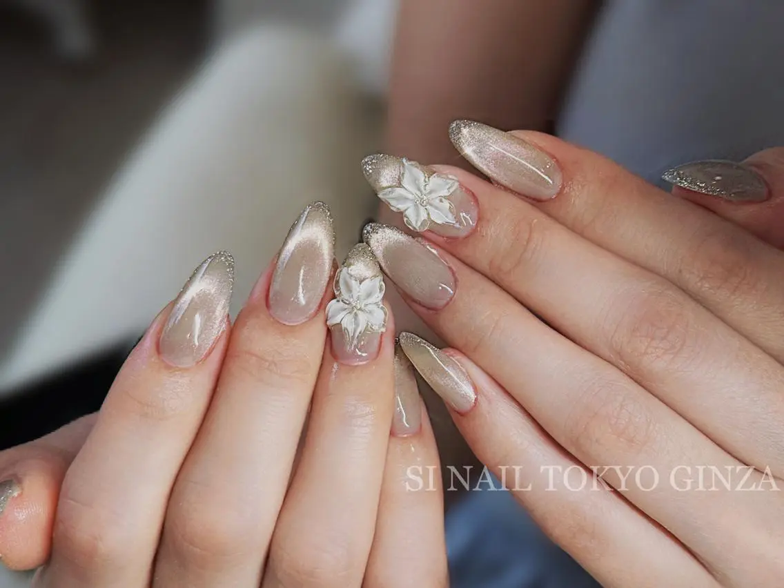 ネイル 韓国ネイル ロングネイル リボン ワンホンネイル SI NAILのネイルデザイン