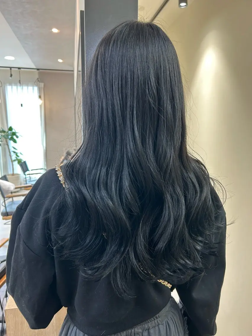 ロング カラー 黒髪 ブルーカラー ブルーブラック hubhair レイヤー/透明感のヘアスタイル