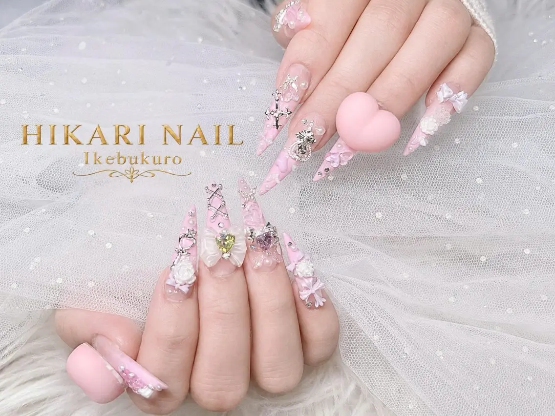 ネイル チークネイル 長さ出し フレンチネイル ガーリー ハロウィン ハンドネイル HikariNail Ikebukuroのネイルデザイン