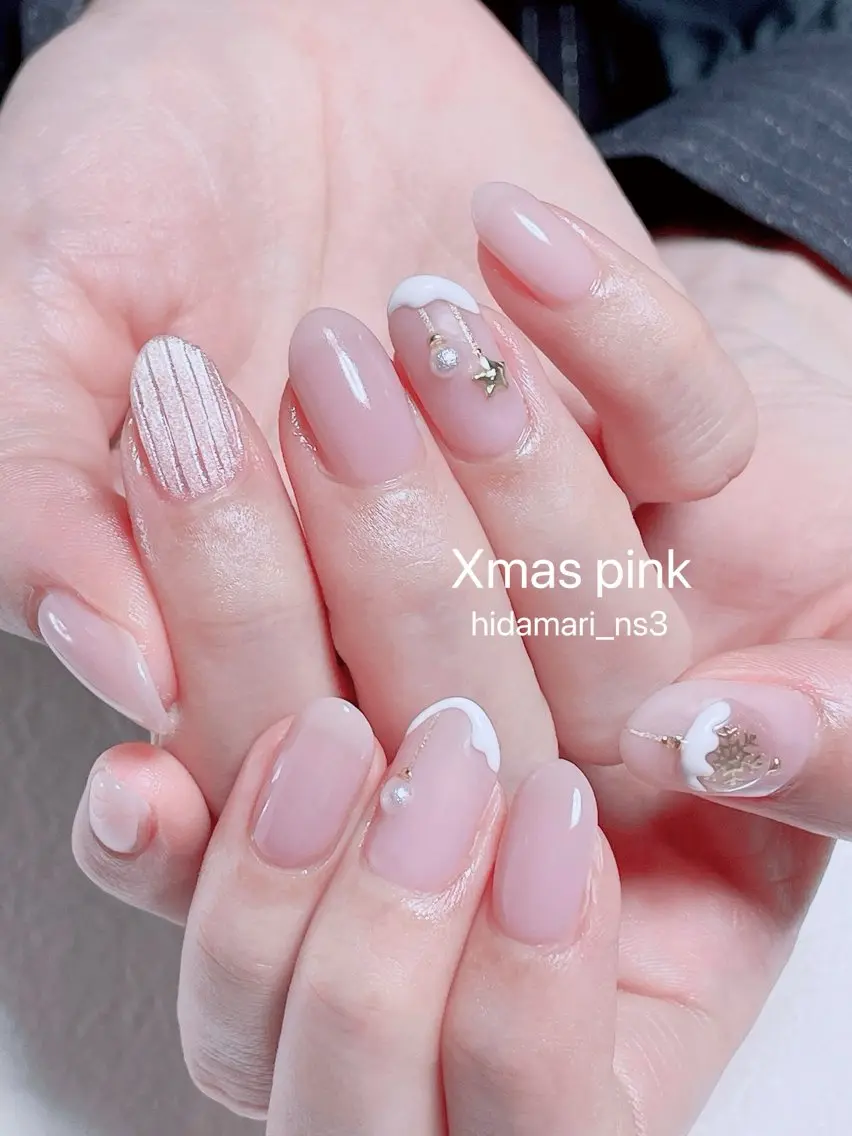 ネイル ピンク 冬ネイル クリスマス ハンドネイル NailSalon ひだまりのネイルデザイン