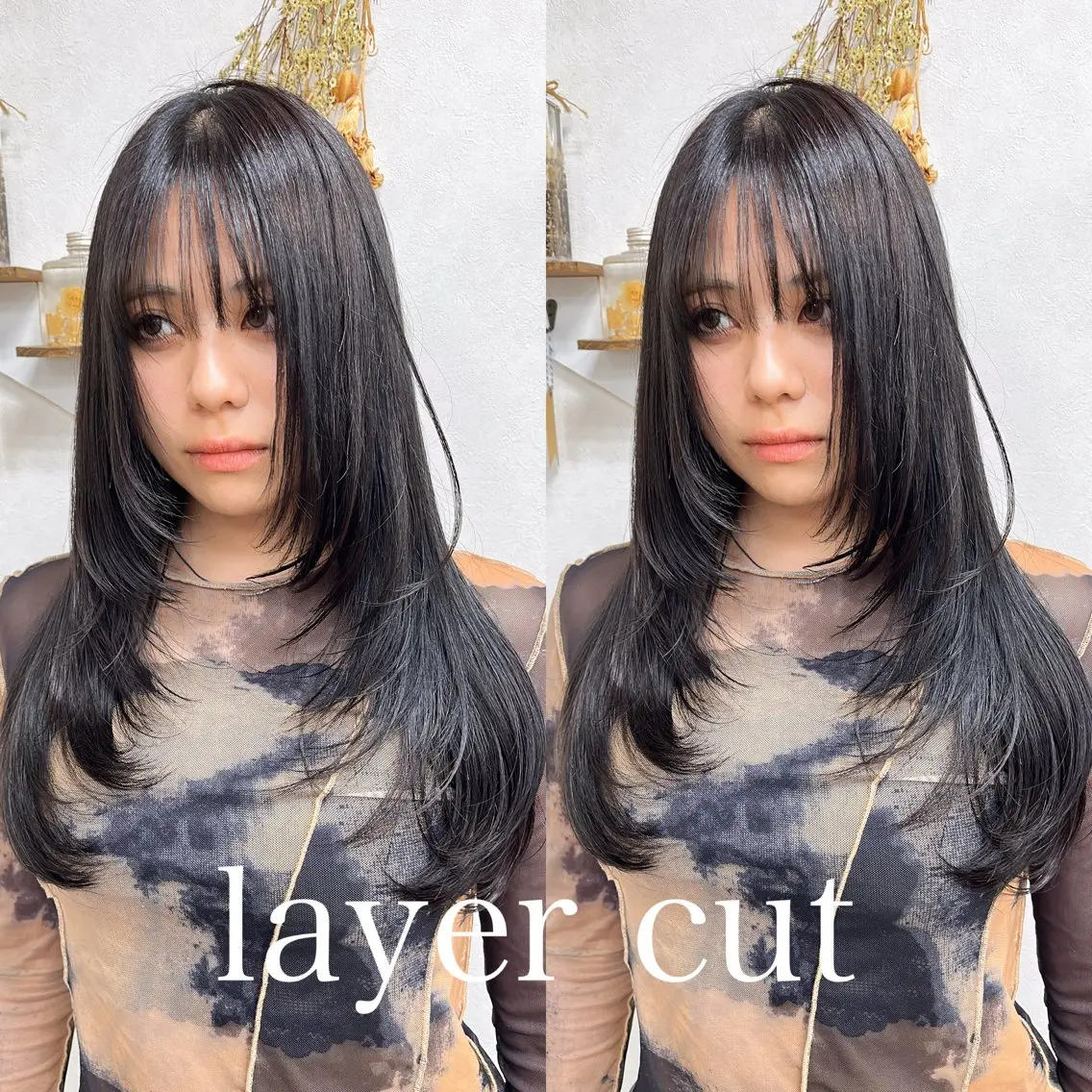 ロング レイヤーカット カット ヘアカラー トリートメント issy/ハイライト ハイトーン/レイヤーのヘアスタイル