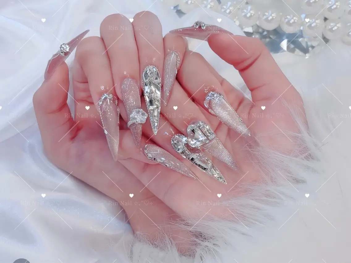 ネイル べっ甲ネイル ブルー 長さ出し フレンチネイル ジェルネイル ハンドネイル Rin Nail 新大久保店のネイルデザイン