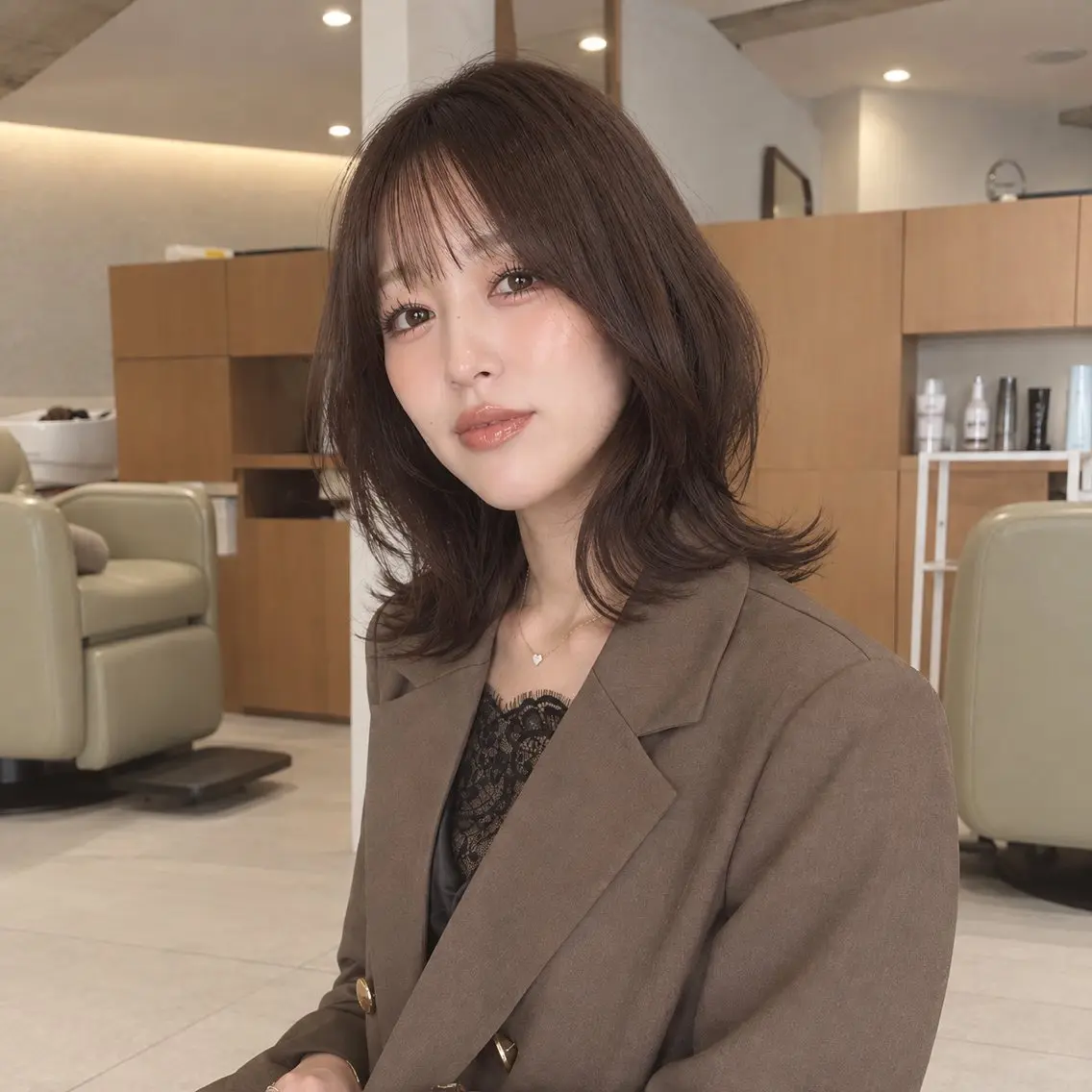 ミディアム トリートメント ヘアカラー ダイスケ/ 結べるレイヤーカットのヘアスタイル