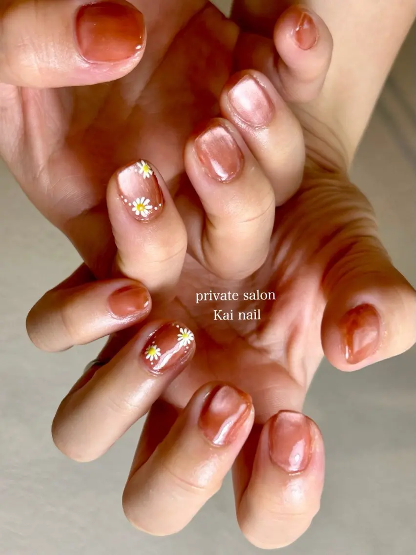 ネイル 韓国ネイル マグネットネイル オレンジ 春ネイル ハンドネイル Kai nail Mayukoのネイルデザイン
