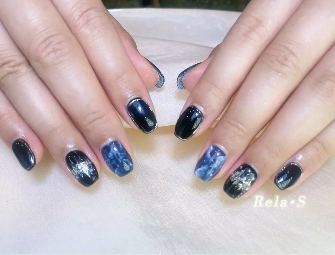 ネイル オーロラネイル 長さ出し フレンチネイル ジェルネイル ガラスフレンチ ハンドネイル Rela・S NAILのネイルデザイン