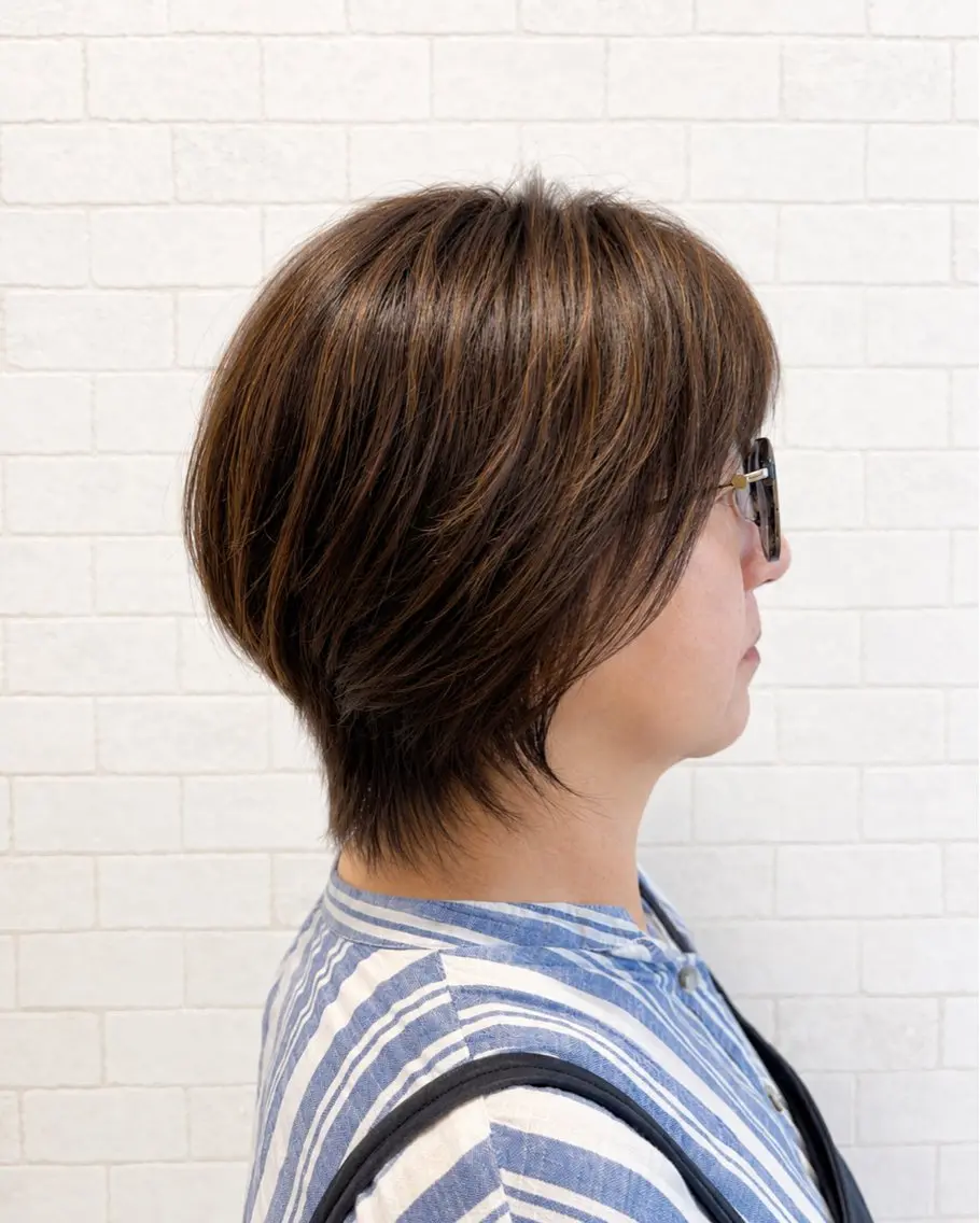 ショート カラー ヘアアレンジ ブラウンカラー レイヤーカット ショートヘア カット ヘアカラー トリートメント ヘアセット 【白髪ぼかしの匠】 【ショートの極】平野のヘアスタイル