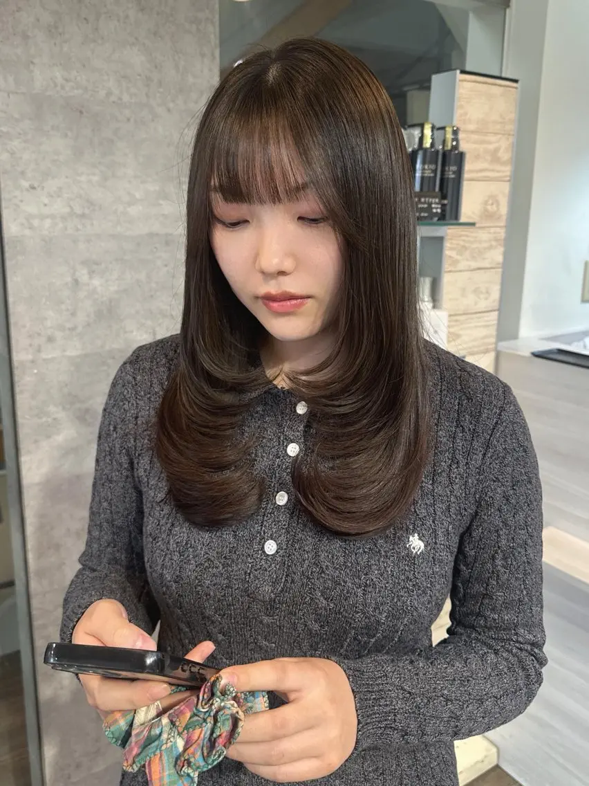 ロング 髪質改善 レイヤーカット 似合わせカット トリートメント Anju/小顔カット /似合わせカラーのヘアスタイル