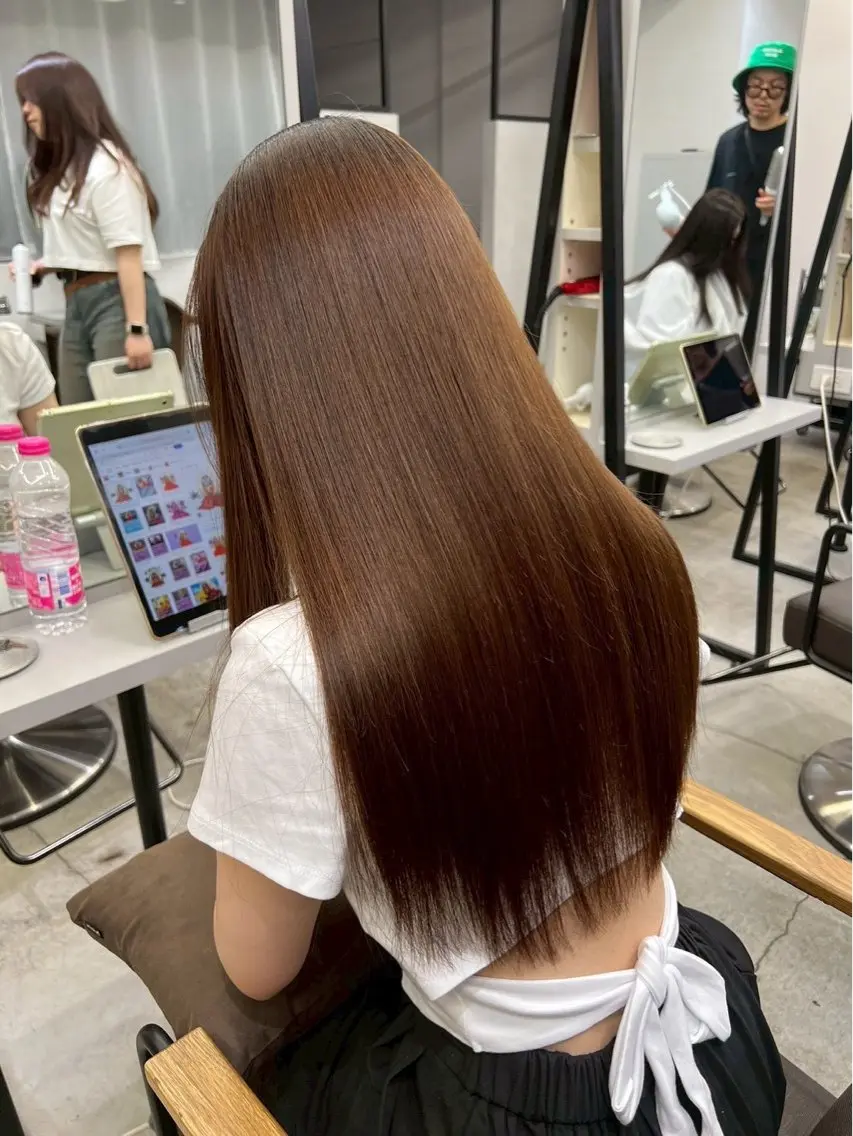 ロング パーマ 縮毛矯正 🍒モテ暖色カラー × うる艶✧ ゆなのヘアスタイル