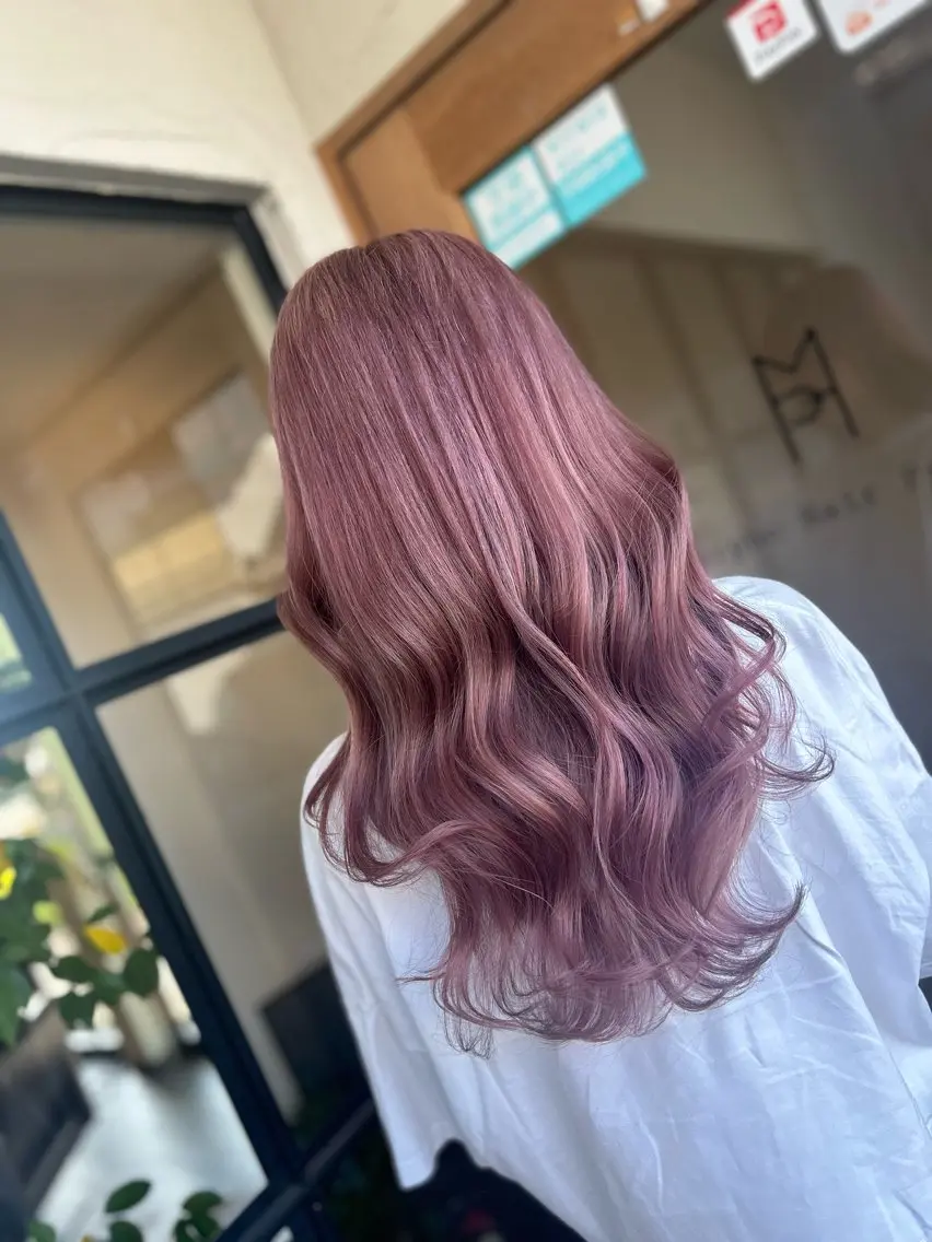 ロング カラー ラベンダーカラー オレンジ ピンクカラー カット ヘアカラー 井上 花音のヘアスタイル
