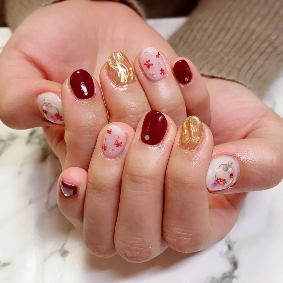 ショート カラー ネイル アートネイル 成人式 Q Free nailsのネイルデザイン