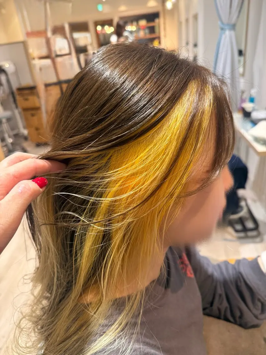 ロング カラー インナーカラー イエローカラー ヘアカラー メンズパーマ募集中 /minoriのヘアスタイル