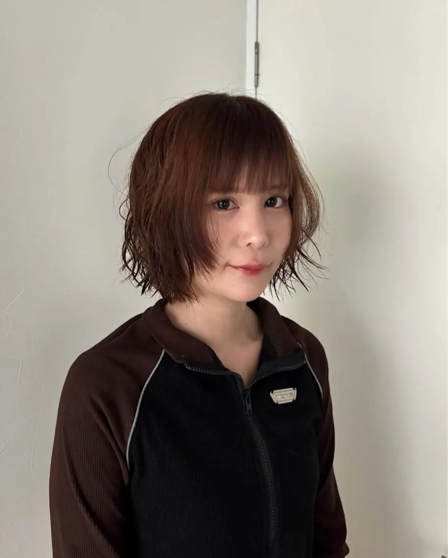 ショート パーマ ボブ 顔周りカット レイヤーカット カット パーマ ハッシュカット・ハイ レイヤー/kanonのヘアスタイル