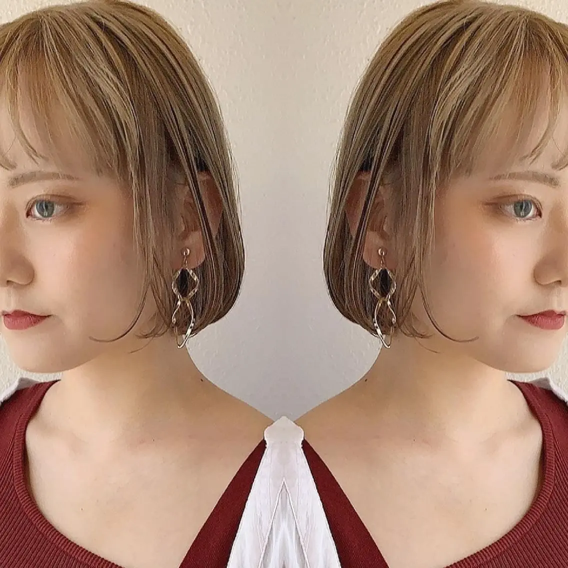 ミディアム カラー ヘアアレンジ ベージュカラー ミルクティーベージュ カット ヘアカラー 竹内啓太 ボブのヘアスタイル
