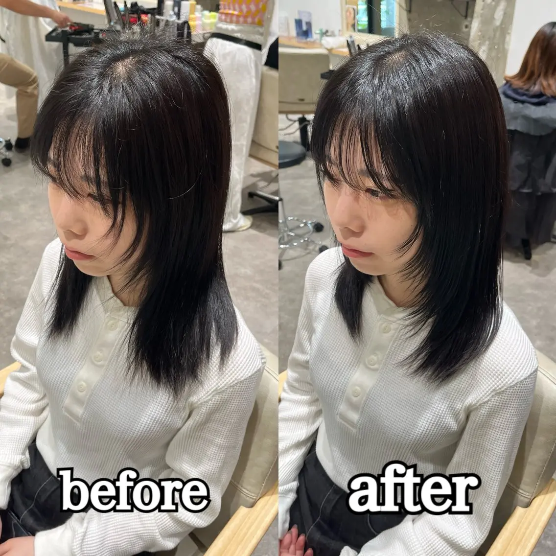 セミロング レイヤーカット カット ハイトーン🦄ネイル 💞のぶちのネイルデザイン