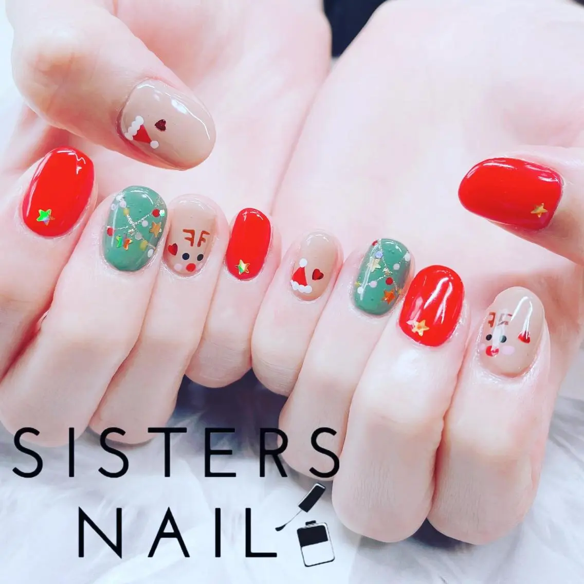 ネイル アートネイル 冬ネイル クリスマス ハンドネイル ハンドケア sisters nail.fのネイルデザイン