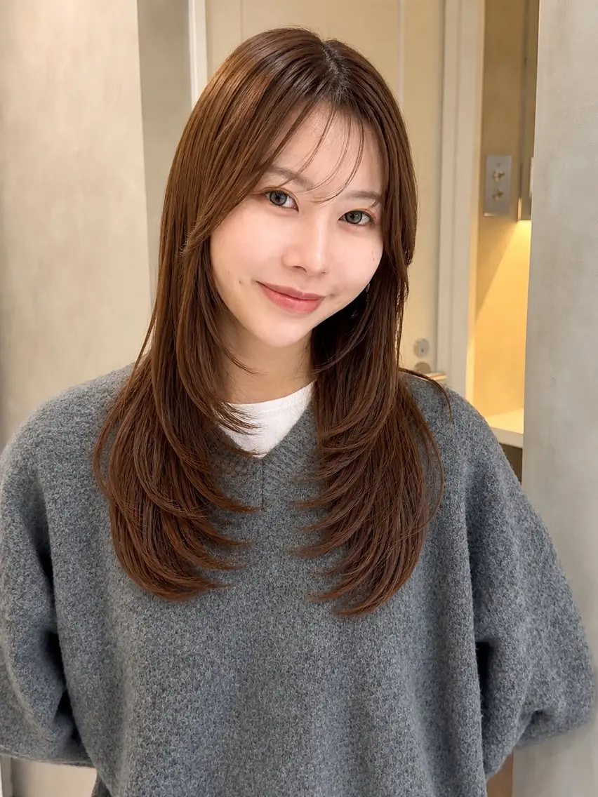 セミロング レイヤーカット カット ヘアカラー トリートメント 髪質改善× レイヤー/岡田大樹のヘアスタイル
