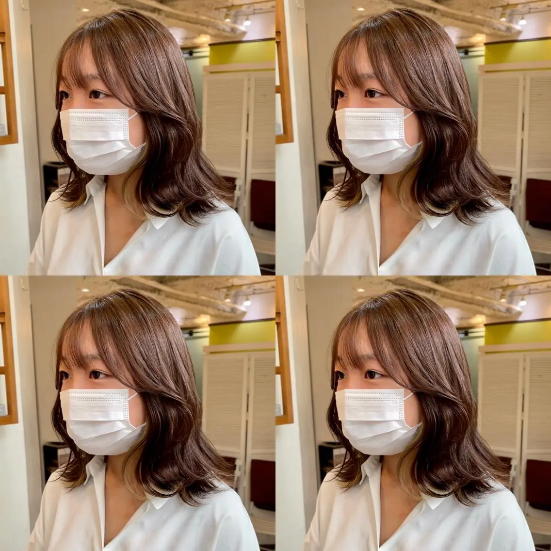 ミディアム カラー ブラウンカラー くびれヘア 大人可愛い透明感🌟 小顔・韓国髪🌟野中のヘアスタイル
