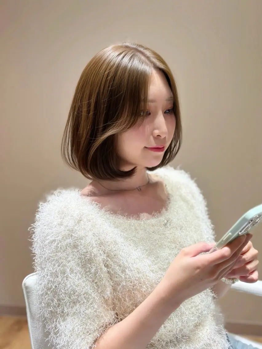 ミディアム ボブ タンバルモリ カット ヘアカラー トリートメント KANON 透明感カラー🎀のヘアスタイル