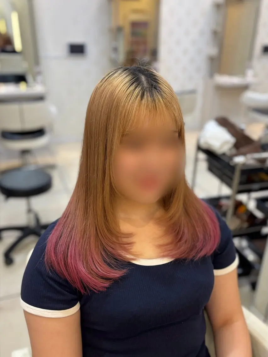 ロング 顔まわりレイヤー 顔周りカット レイヤーカット カット トリートメント はらだ すずのヘアスタイル