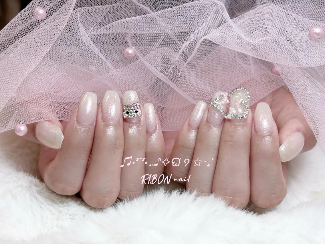 ネイル チークネイル 長さ出し フレンチネイル ジェルネイル グラデーション RIBON nail 高田馬場のネイルデザイン