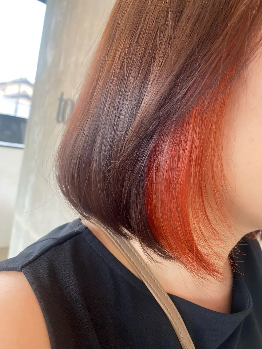 ショート オレンジブラウン ボブ ヘアカラー くろだ まみのヘアスタイル