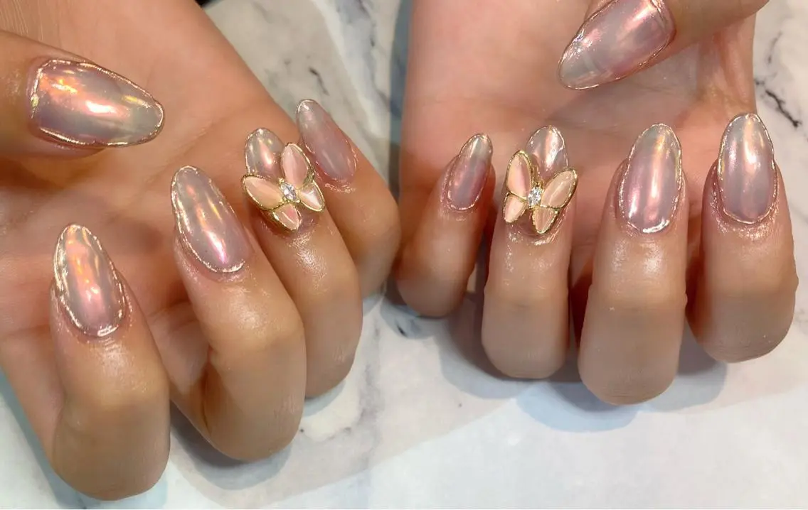 ネイル オーロラネイル ミラーネイル ハンドネイル Lino+ ネイル&よもぎ蒸しのネイルデザイン