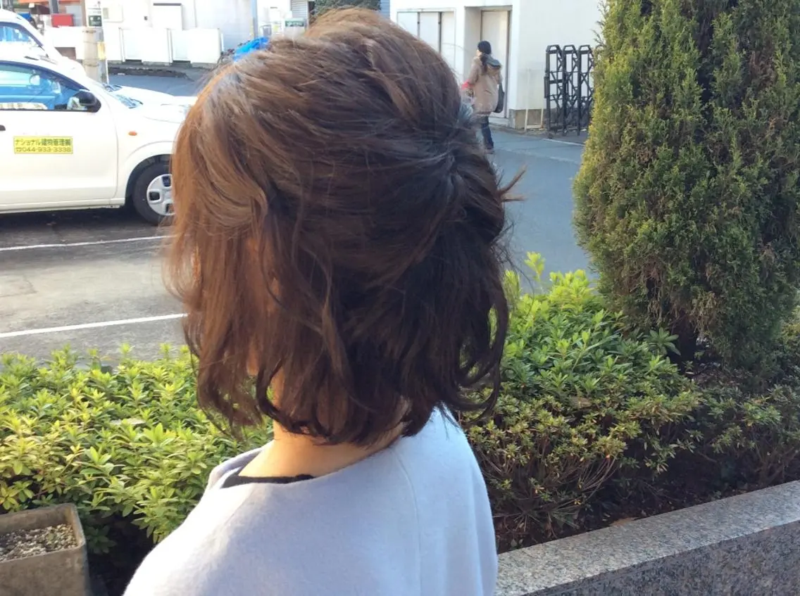 ミディアム カラー パーマ ミディアムパーマ 透明感カラー くせ毛 木村 昇のヘアスタイル