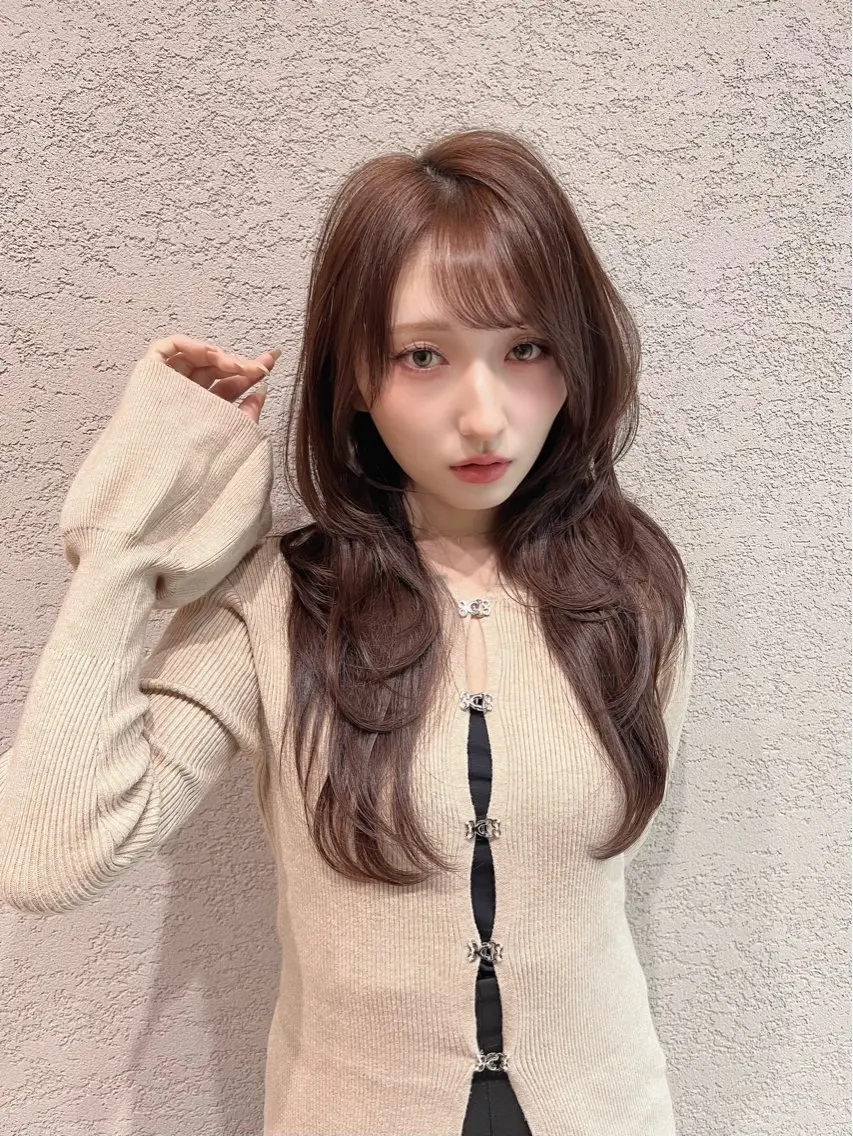 セミロング カラー カット ヘアカラー トリートメント 興津/韓国レイヤー ダブルカラー美髪縮毛のヘアスタイル