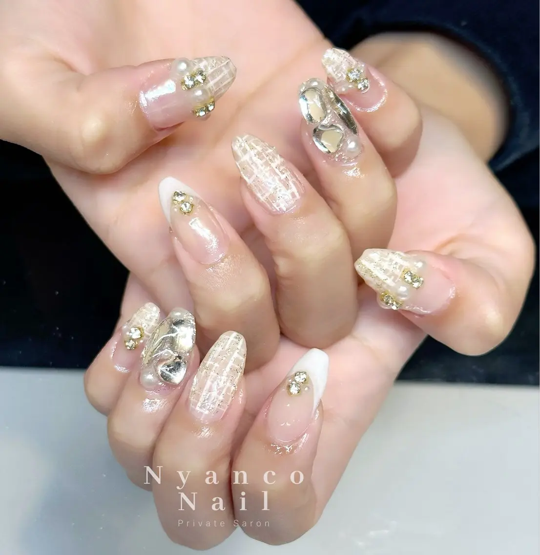 ネイル フレンチネイル ジェルネイル キラキラネイル ツイードネイル ワンホンネイル Nyanco Nailのネイルデザイン