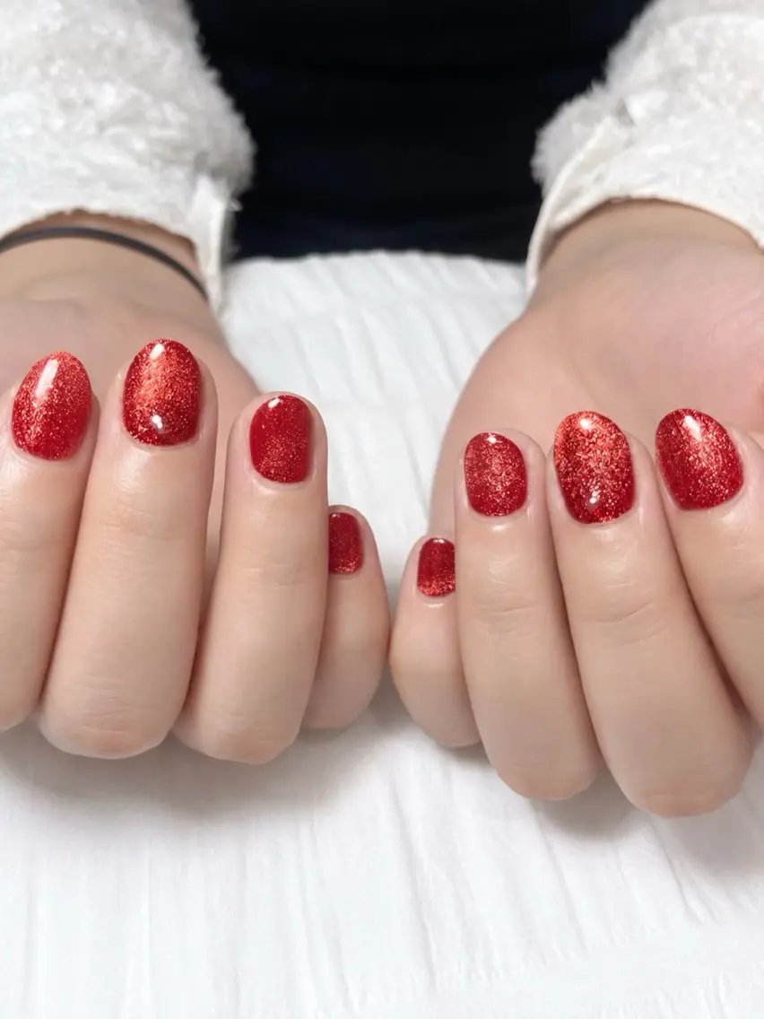 ネイル ラメ(グリッター) マグネットネイル 赤色 ハンドネイル フットネイル NAILSALON Uniteのネイルデザイン
