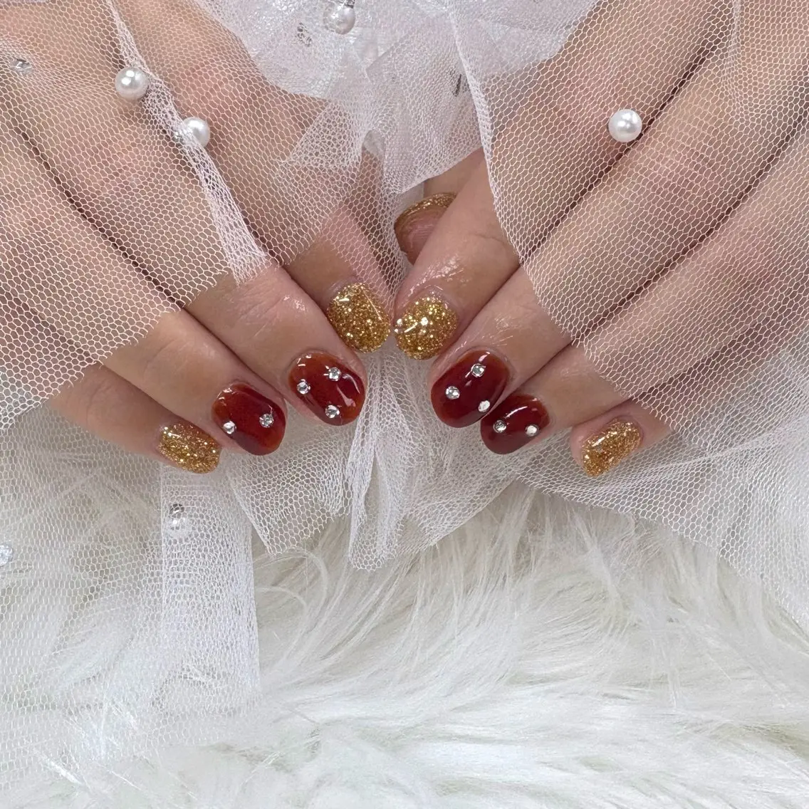 ネイル べっ甲ネイル ストーンネイル ハンドネイル SHINE nail salonのネイルデザイン