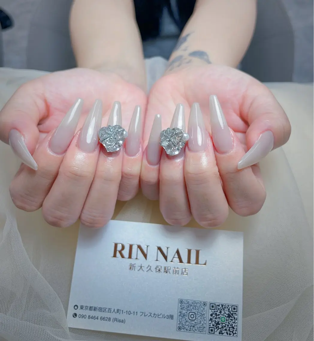 ネイル アートネイル 長さ出し ガーリー 韓国ネイル 持ち込み ハンドネイル Rin Nail 新大久保店のネイルデザイン