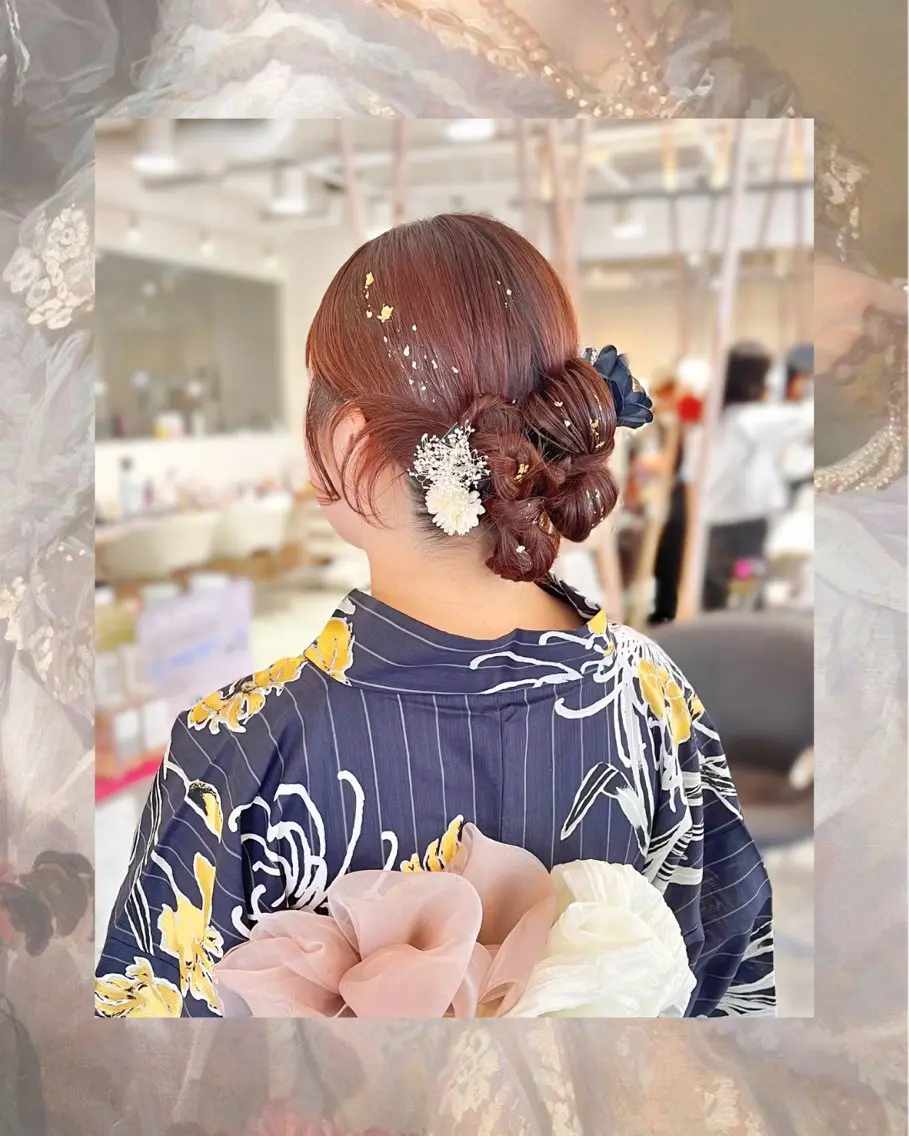 ヘアアレンジ 浴衣 ヘアセット ꧁꒰ঌ奈菜美໒꒱꧂ 箕面美容室のヘアスタイル