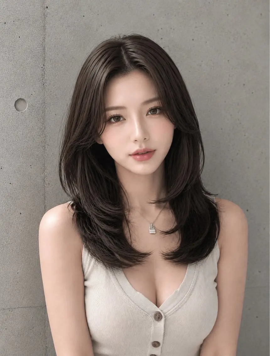 セミロング カラー ヘアアレンジ グレージュ くびれヘア 顔まわりレイヤー ハッシュカット 韓国風ヘア カット トリートメント 🌫️大人韓国ヘア 🌫️naoyaのヘアスタイル