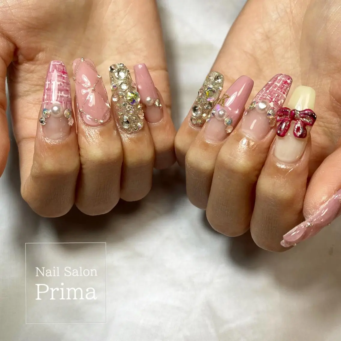 ロング ネイル ストーンネイル SalonPrima 西院Nail&Eyeのネイルデザイン